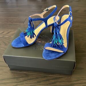 Vince Camuto Royal Blue and Teal Suede Kitten Heeled Sandals